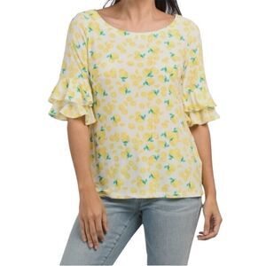 Pappagallo Angelica Lemon Ruffle Blouse Size M